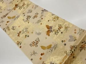 市松に蝶・花々模様織出し袋帯